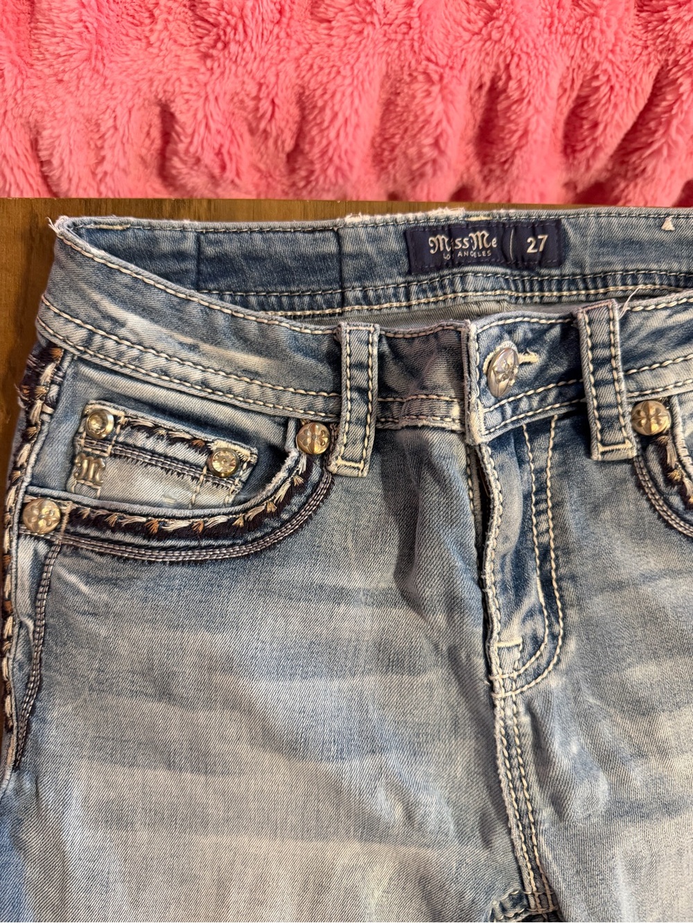 Miss Me Light Blue Skinny Jeans with Embellished Pockets